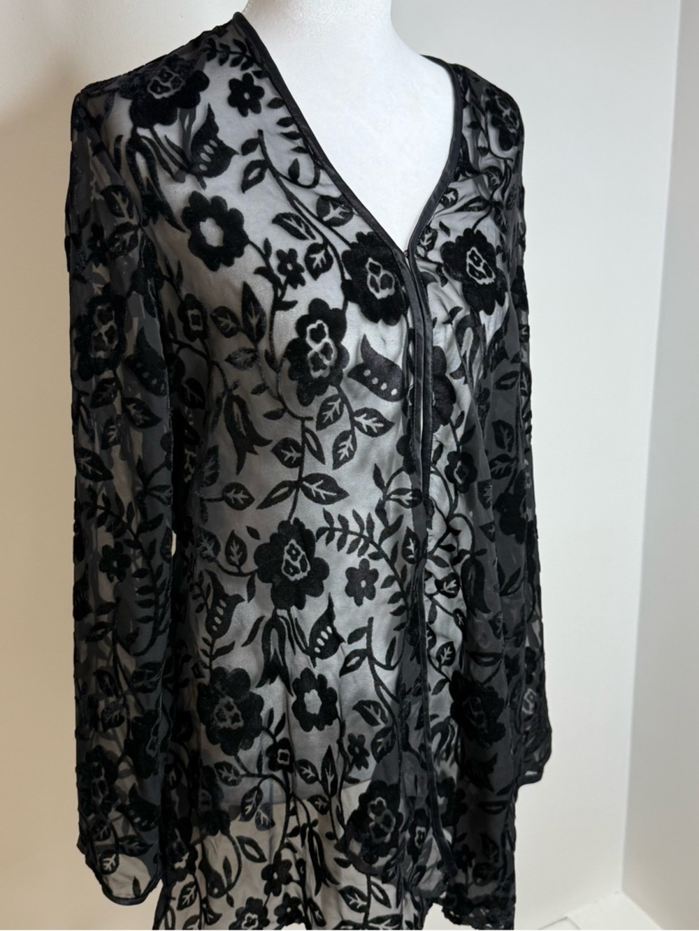 Sheer Black Floral Embroidered Long Sleeve Top - Picture 2 of 3